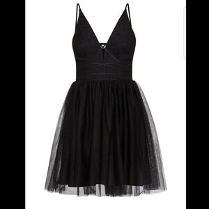 BCBG Plunge Neck Tulle Dress